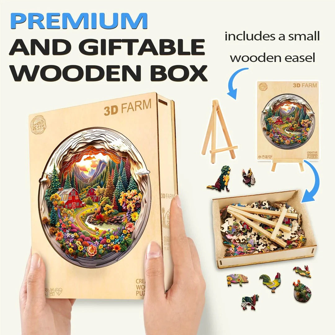 Whimsical Wooden Jigsaw Puzzle- 3D farm