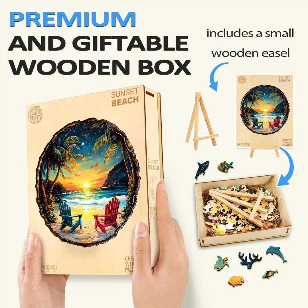 Whimsical Wooden Jigsaw Puzzle- Sunset Beach