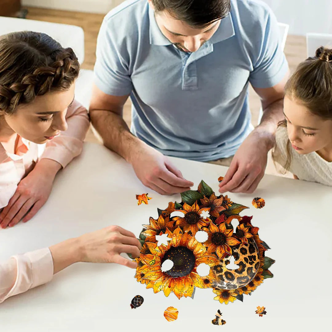 Whimsical Wooden Jigsaw Puzzle- sunflower