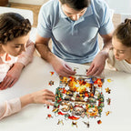 Whimsical Wooden Jigsaw Puzzle- fireplace kitten