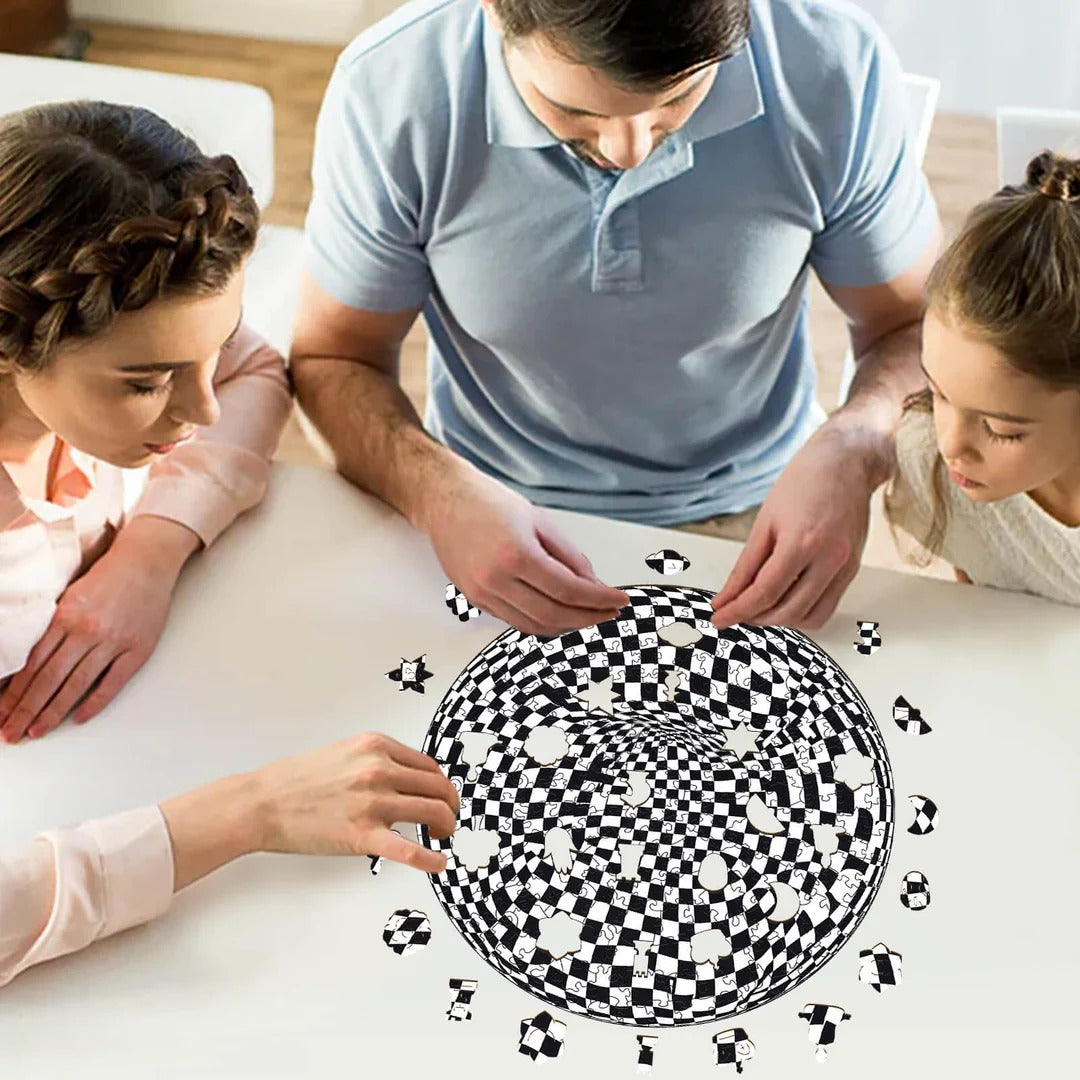 Whimsical Wooden Jigsaw Puzzle- Checkerboard pop art