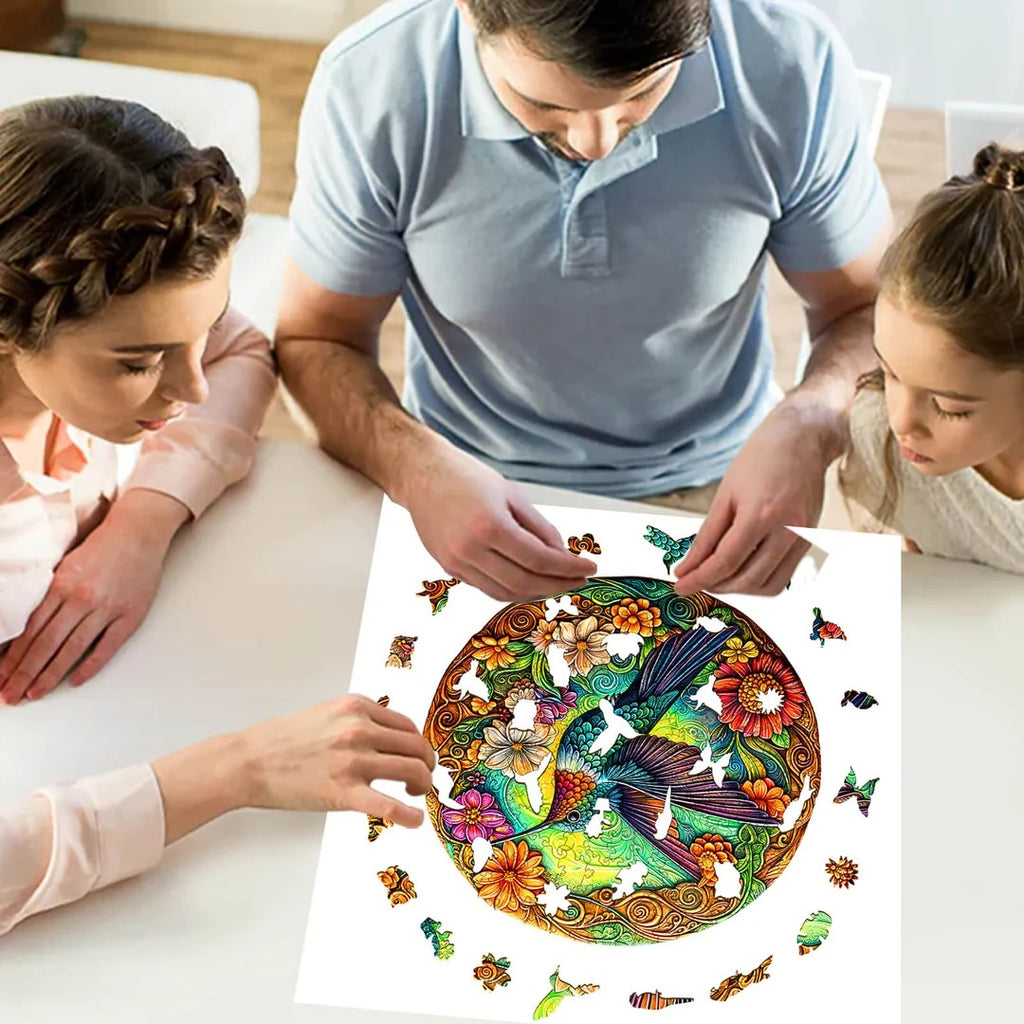 Whimsical Wooden Jigsaw Puzzle- Vintage Hummingbird