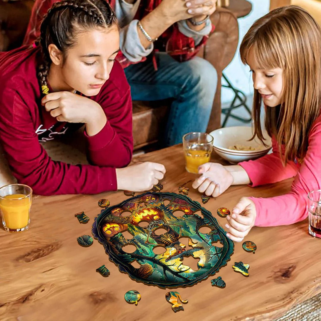 Whimsical Wooden Jigsaw Puzzle- Halloween skeletons