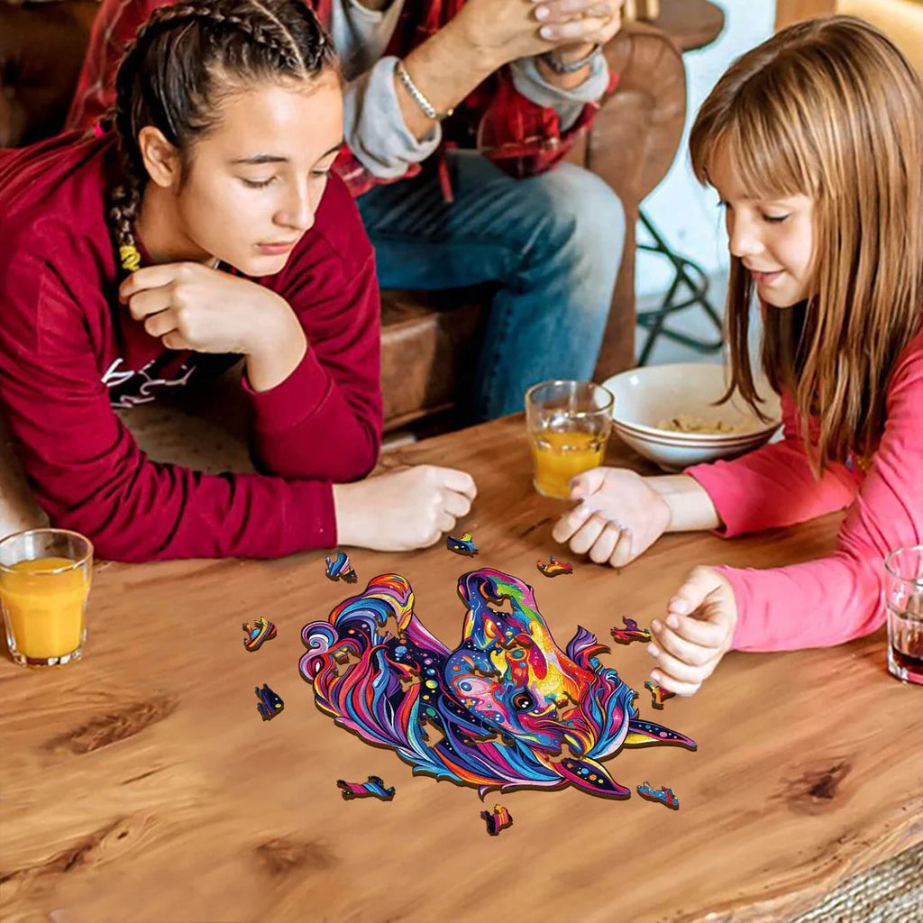 Whimsical Wooden Jigsaw Puzzle- colorful horse