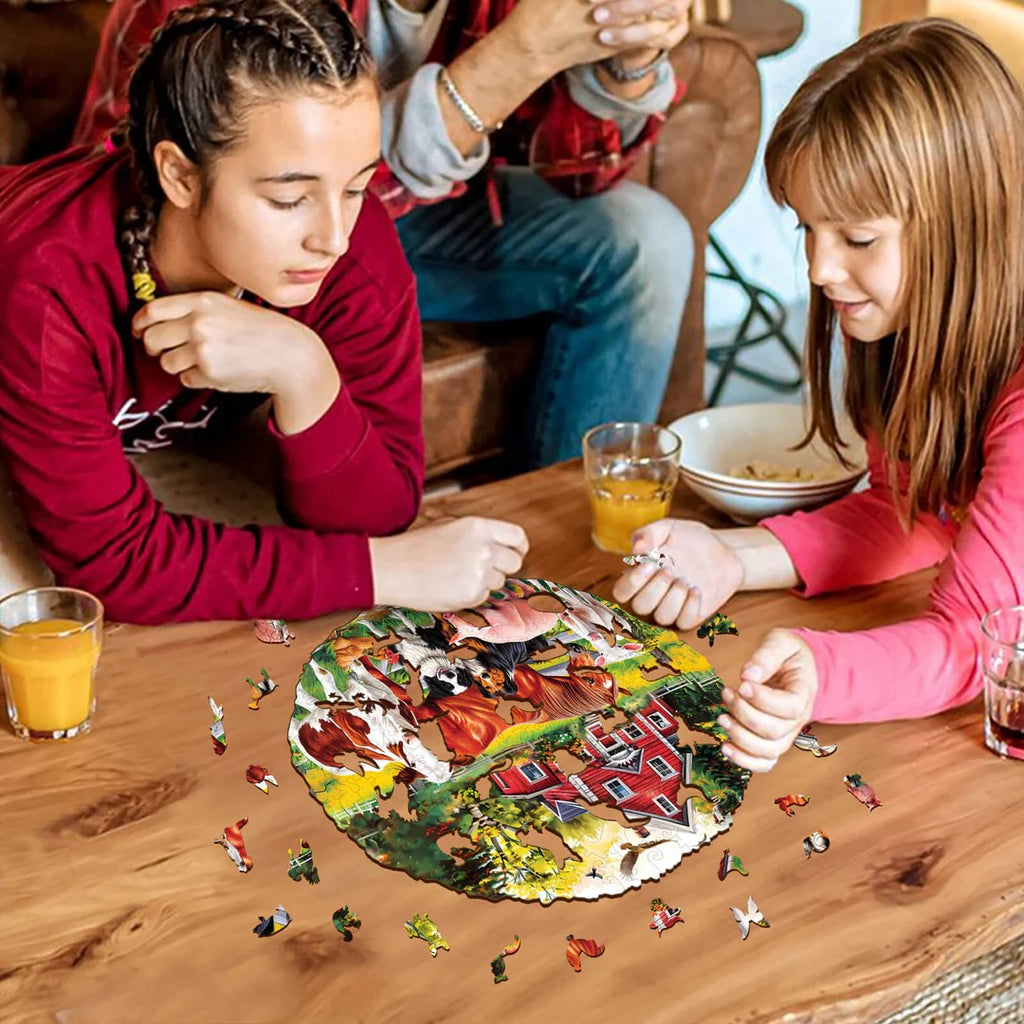 Whimsical Wooden Jigsaw Puzzle-Farm Animals