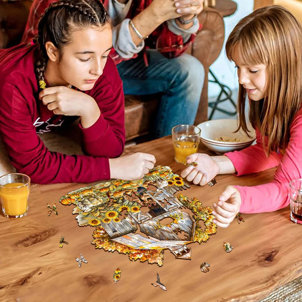 Whimsical Wooden Jigsaw Puzzle- autumn farm