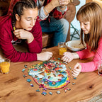 Whimsical Wooden Jigsaw Puzzle-Rainbow and Flowers