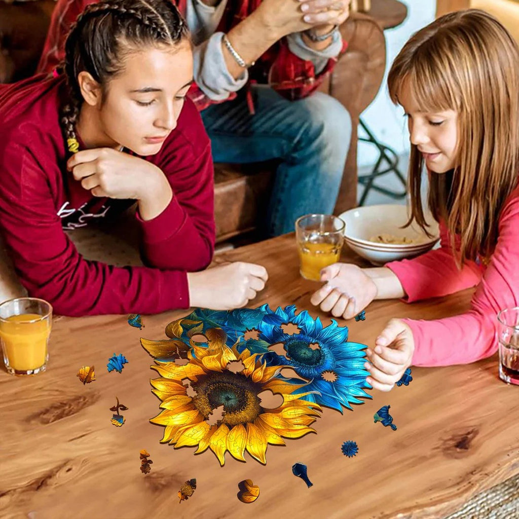 Whimsical Wooden Jigsaw Puzzle- yin yang sunflower