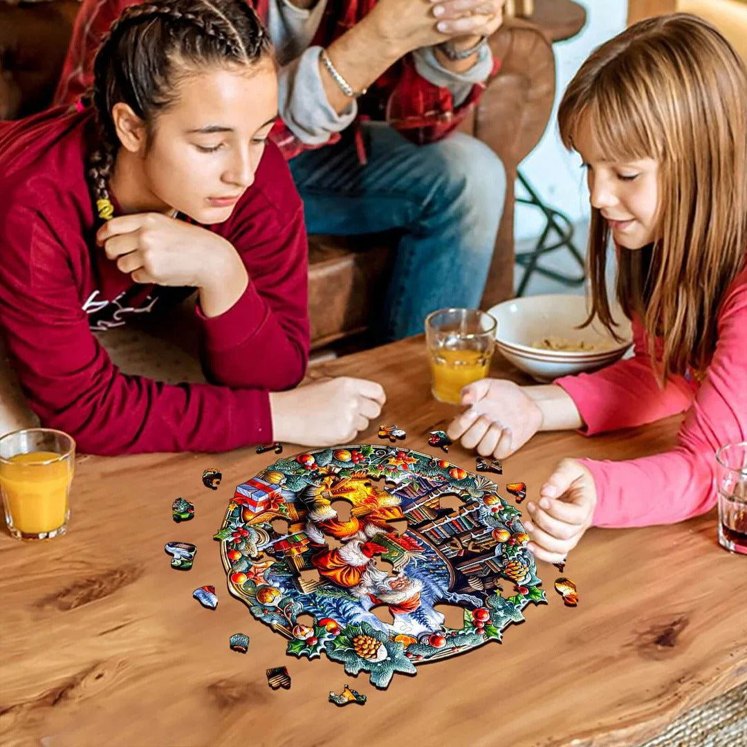Whimsical Wooden Jigsaw Puzzle-Santa's Rest