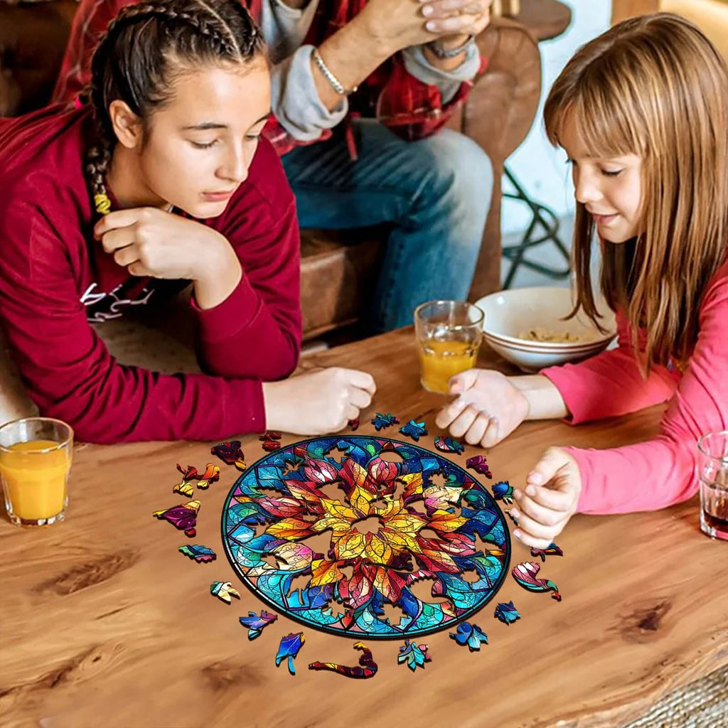 Whimsical Wooden Jigsaw Puzzle-Stained Glass Mandala