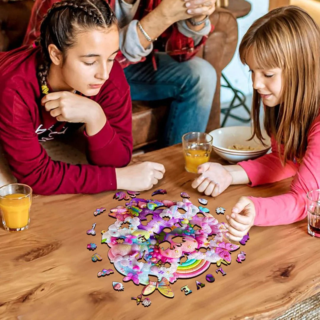 Whimsical Wooden Jigsaw Puzzle- Rainbow cloud