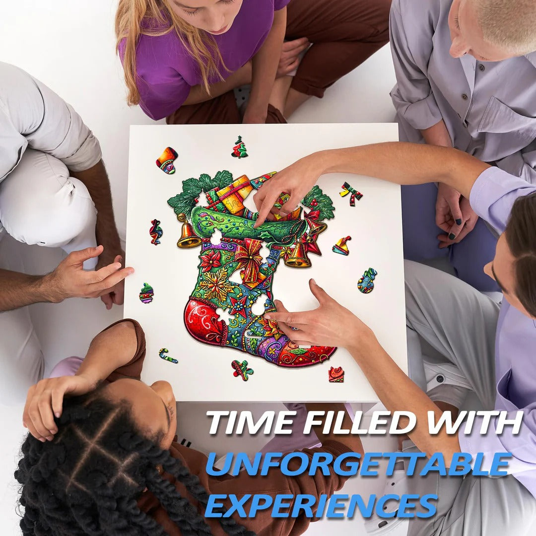 Whimsical Wooden Jigsaw Puzzle- Christmas socks