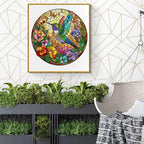 Whimsical Wooden Jigsaw Puzzle-Stained Glass Hummingbird