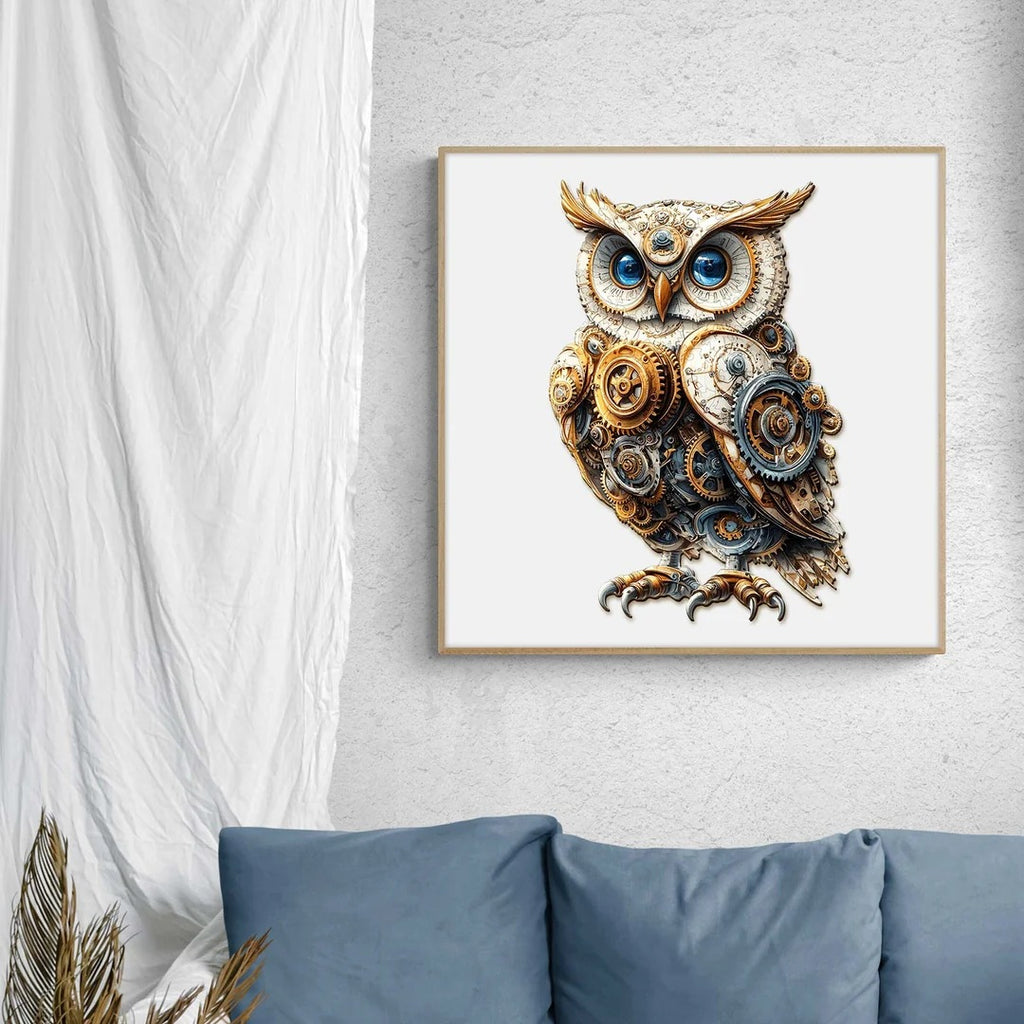 Whimsical Wooden Jigsaw Puzzle- Mechanical owl