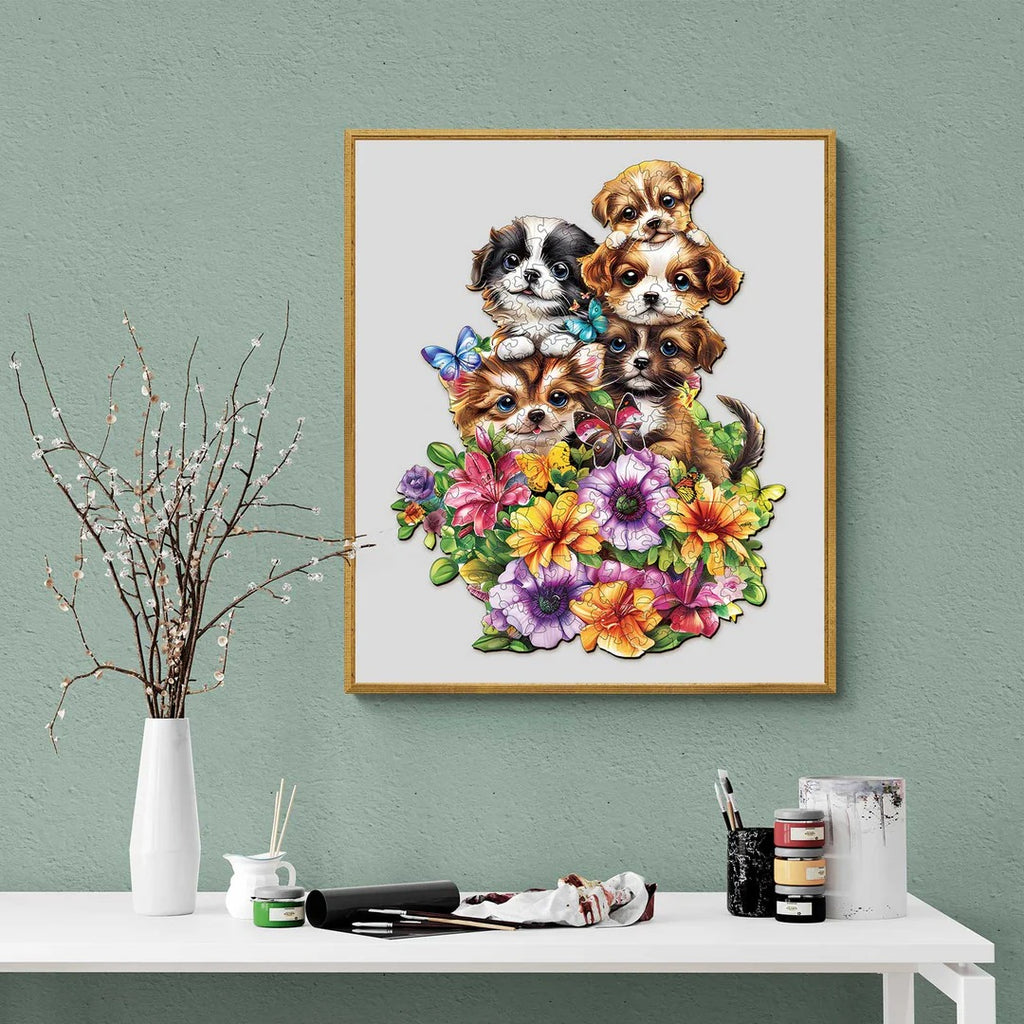 Whimsical Wooden Jigsaw Puzzle-Cute Dogs