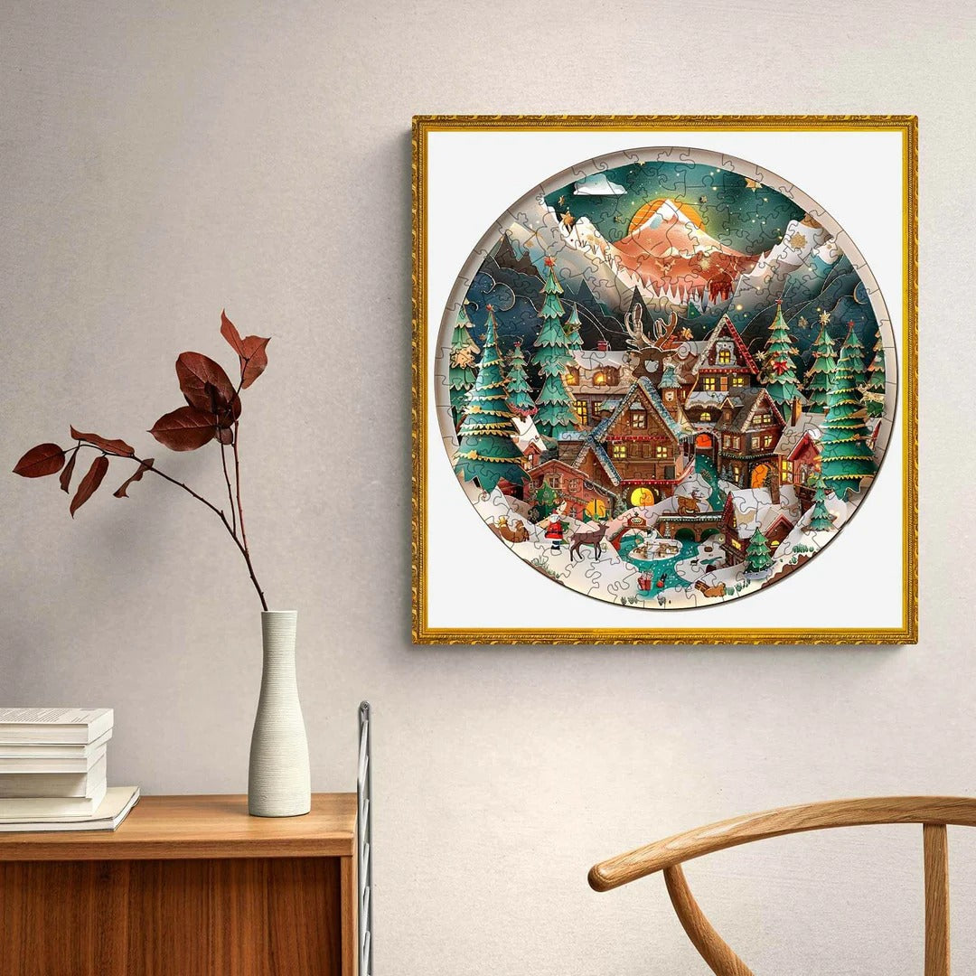 Whimsical Wooden Jigsaw Puzzle- 3D Christmas town
