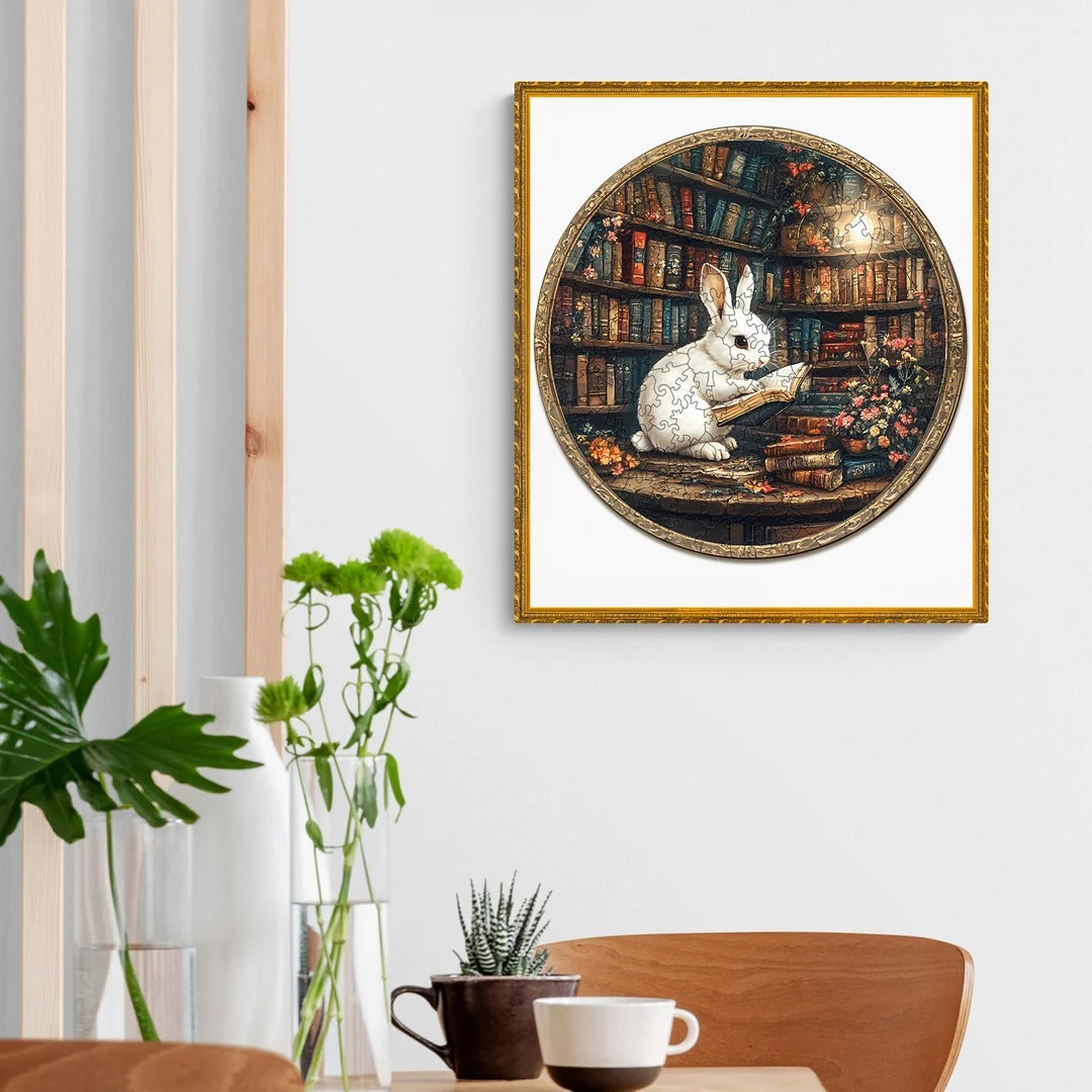 Puzzle en bois fantaisiste - Lapin de la bibliothèque magique