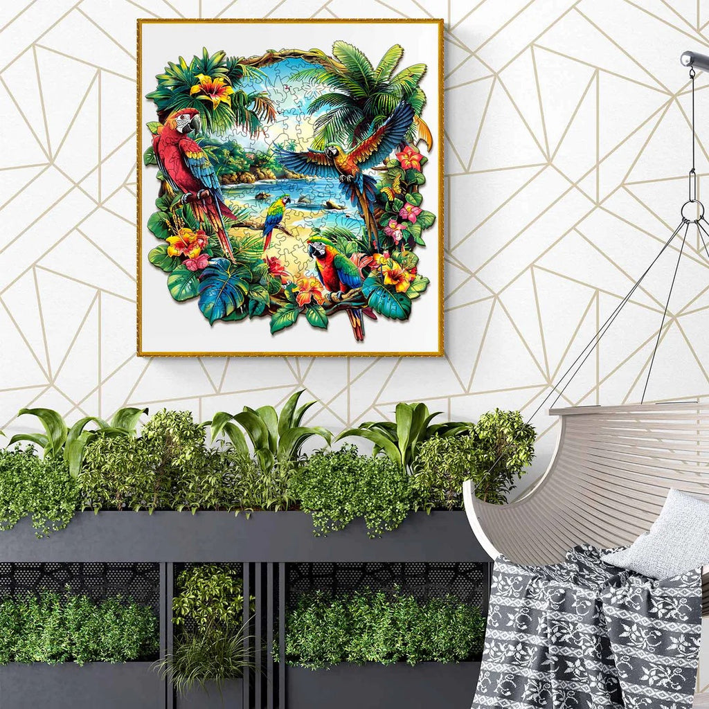 Casse-tête en bois fantaisie - perroquet tropical