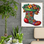 Whimsical Wooden Jigsaw Puzzle- Christmas socks