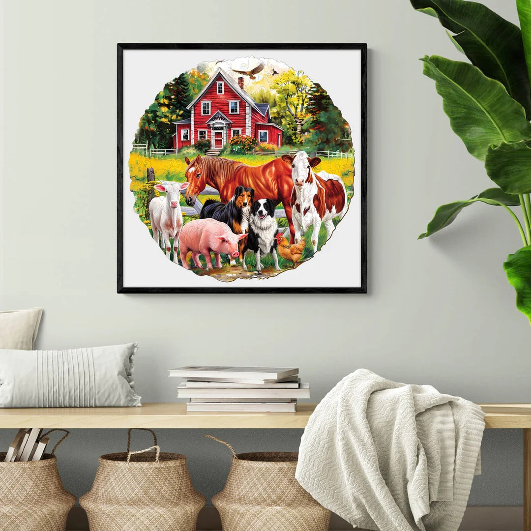 Whimsical Wooden Jigsaw Puzzle-Farm Animals