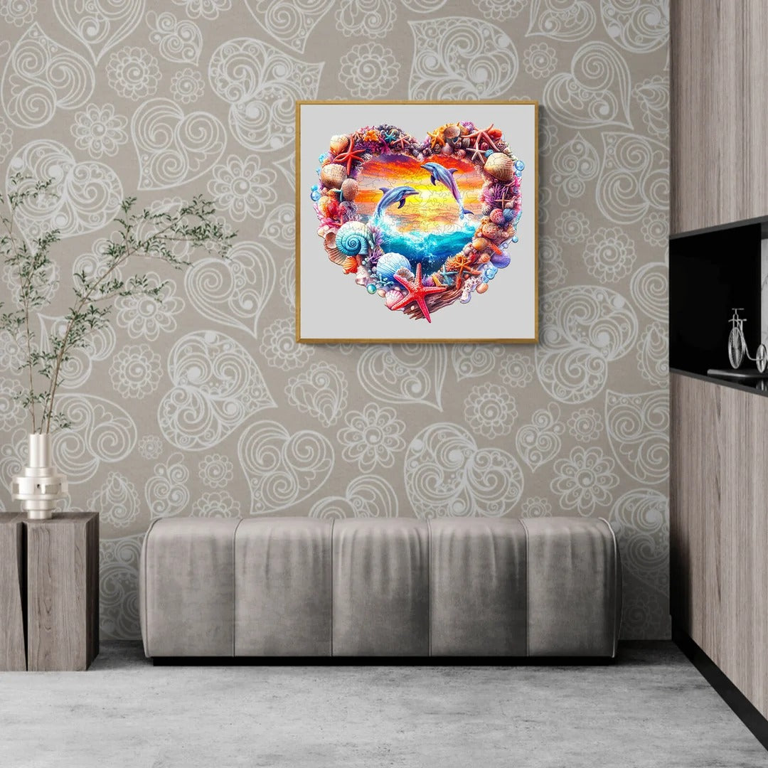 Whimsical Wooden Jigsaw Puzzle-Coral and Dolphin