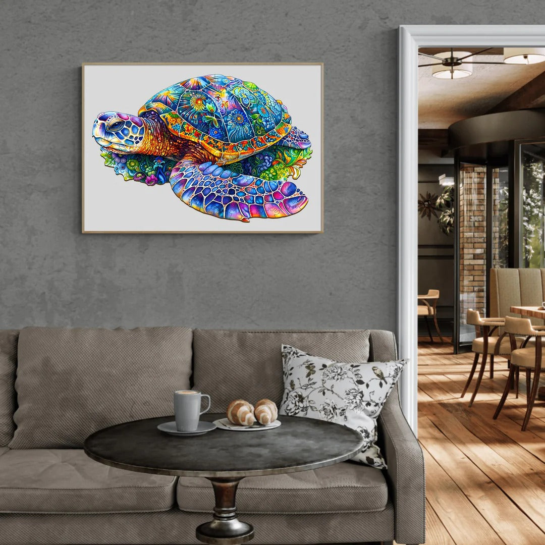 Whimsical Wooden Jigsaw Puzzle-fantasy turtle