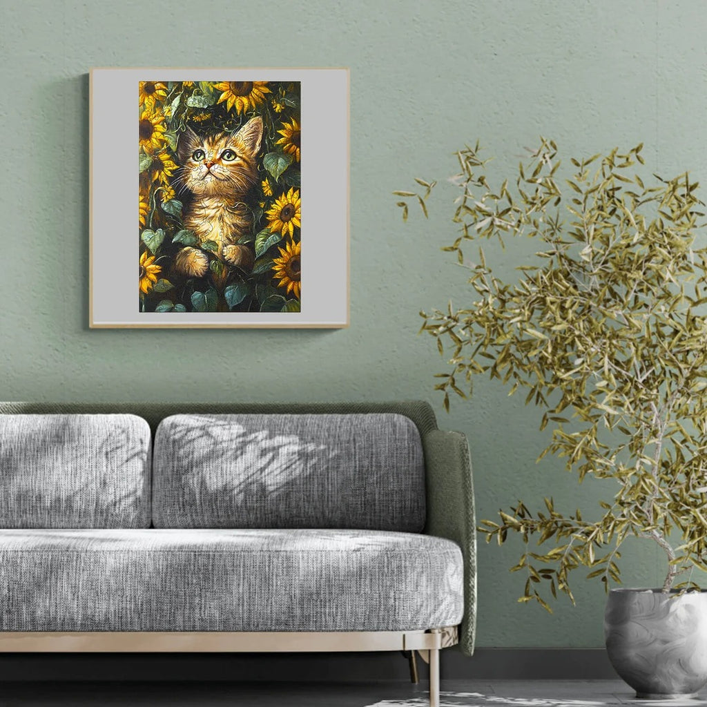 Whimsical Wooden Jigsaw Puzzle- Sunflower and Cat