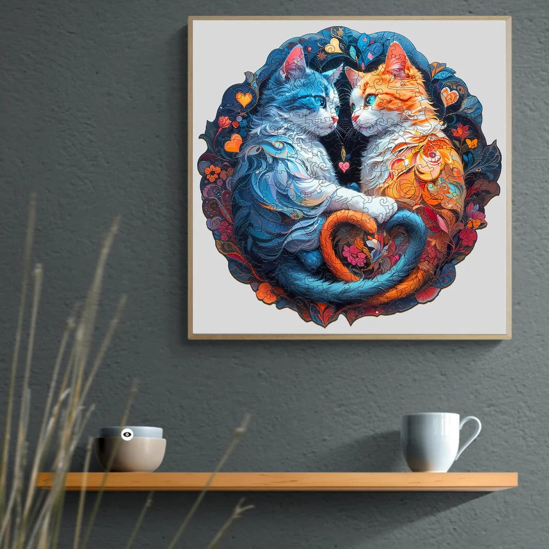 Whimsical Wooden Jigsaw Puzzle-lovely Cats