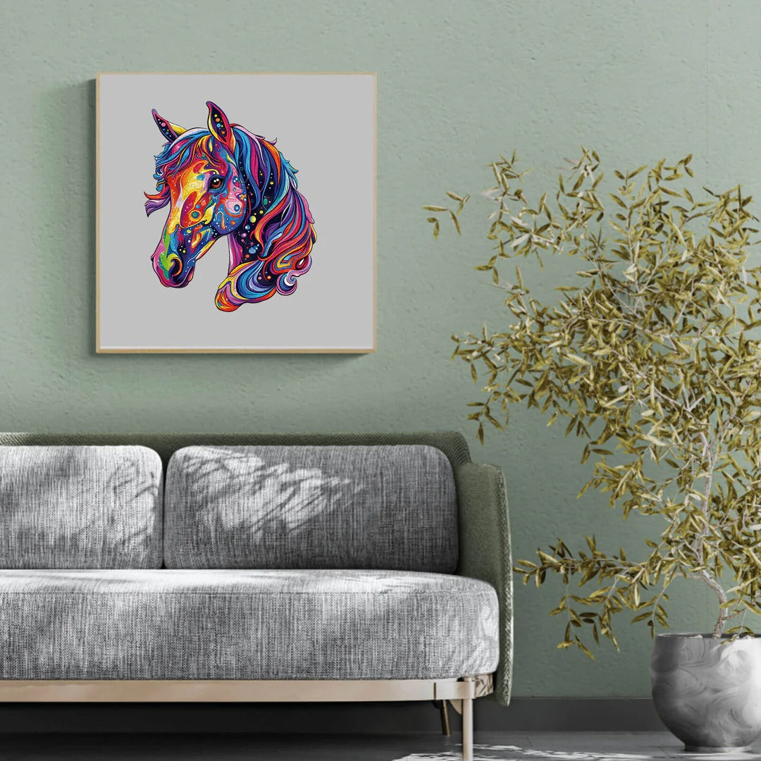 Whimsical Wooden Jigsaw Puzzle- colorful horse