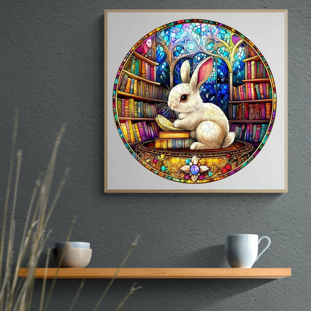 Whimsical Wooden Jigsaw Puzzle- Library Rabbit