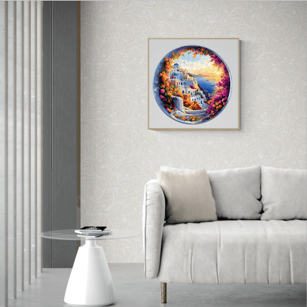 Whimsical Wooden Jigsaw Puzzle-Santorini