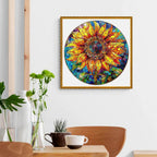 Whimsical Wooden Jigsaw Puzzle-Stained Glass Sunflower