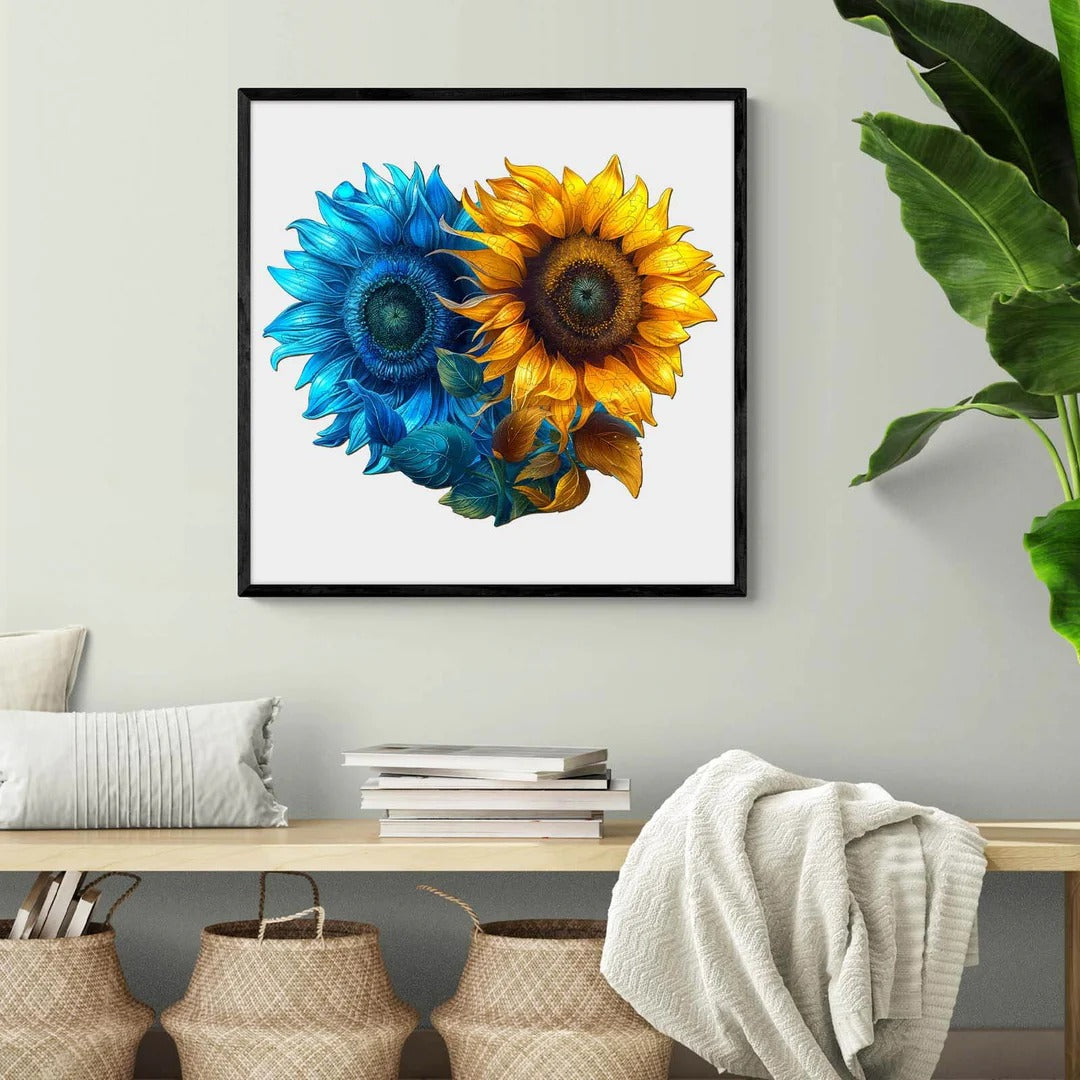 Whimsical Wooden Jigsaw Puzzle- yin yang sunflower