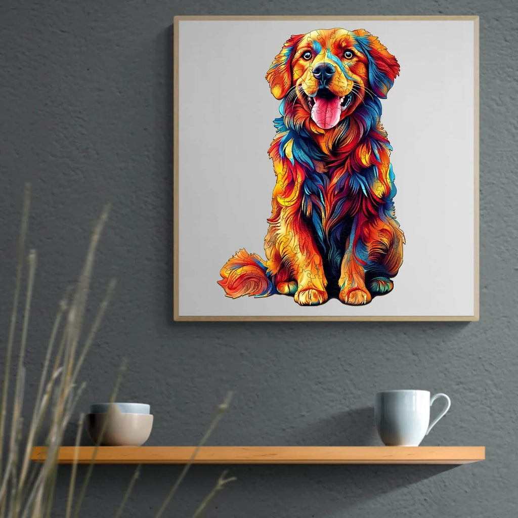 Whimsical Wooden Jigsaw Puzzle- Colorful golden retriever