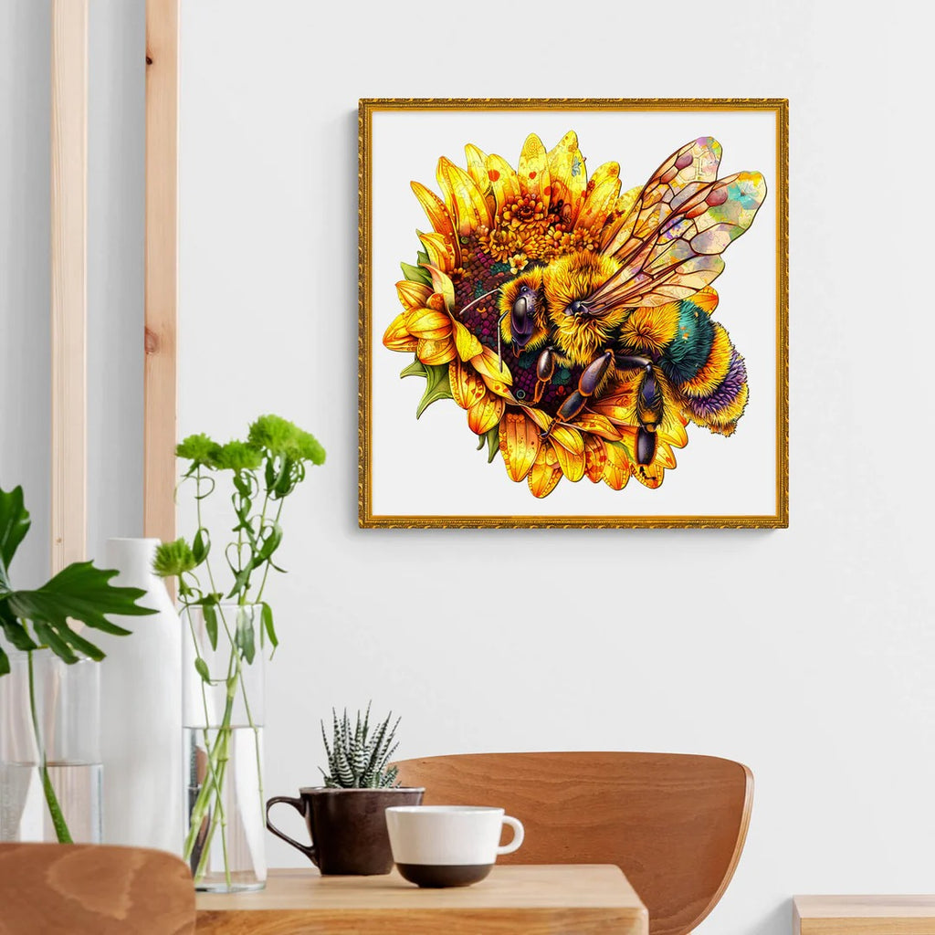 Whimsical Wooden Jigsaw Puzzle-Bee collecting nectar