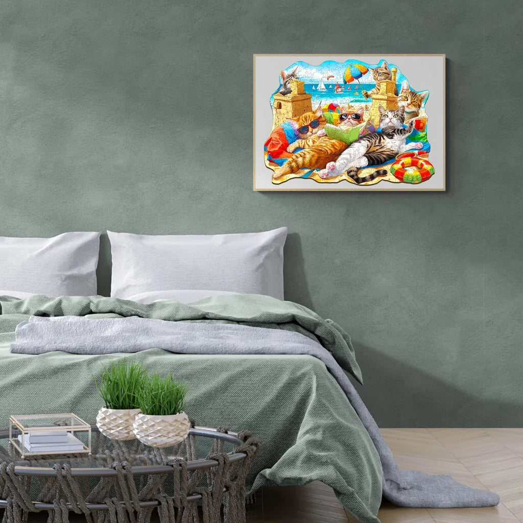 Whimsical Wooden Jigsaw Puzzle-beach cat