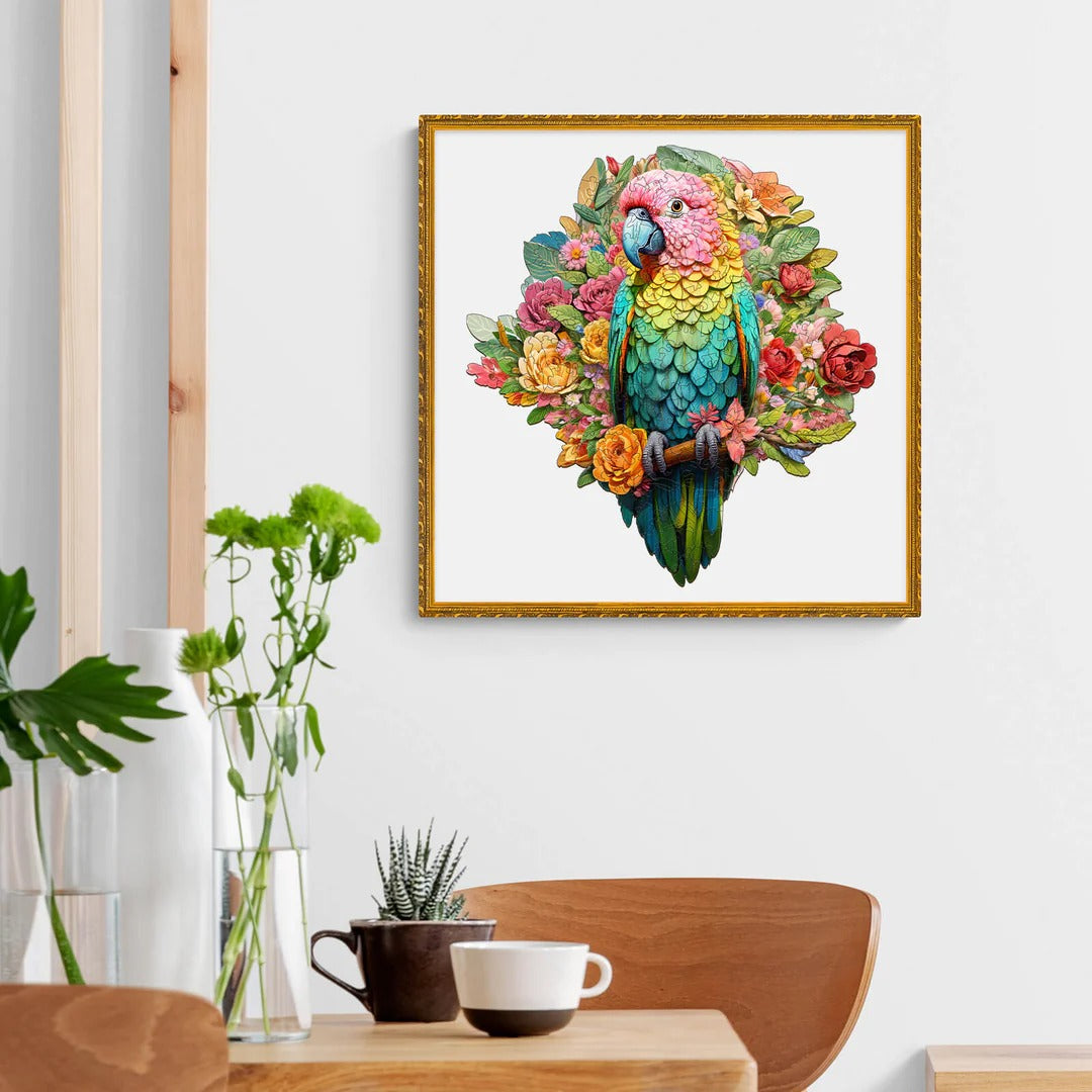 Whimsical Wooden Jigsaw Puzzle-colorful parrot