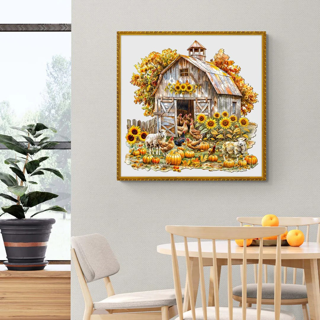 Whimsical Wooden Jigsaw Puzzle- autumn farm