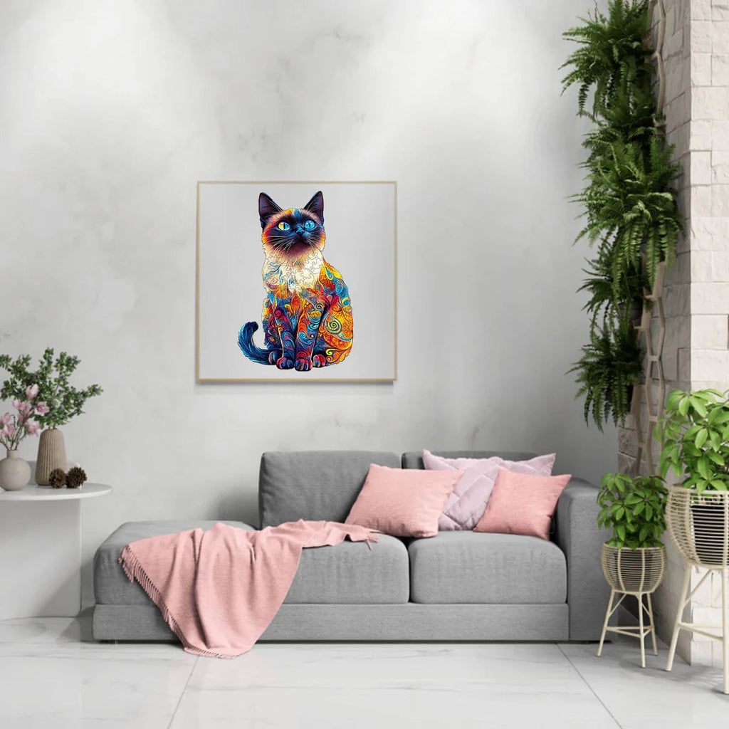 Whimsical Wooden Jigsaw Puzzle- Siamese cat-2