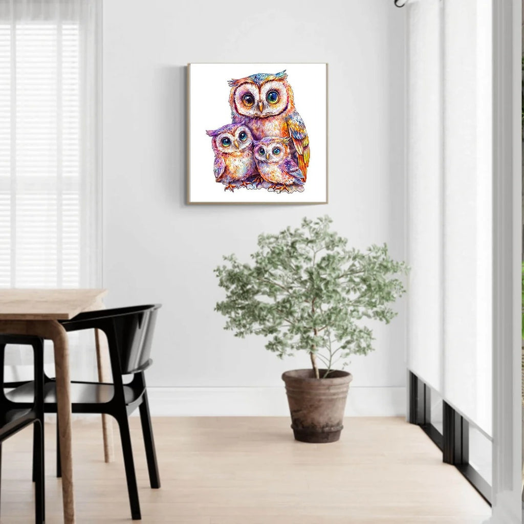 Whimsical Wooden Jigsaw Puzzle- Sweet Owl Family