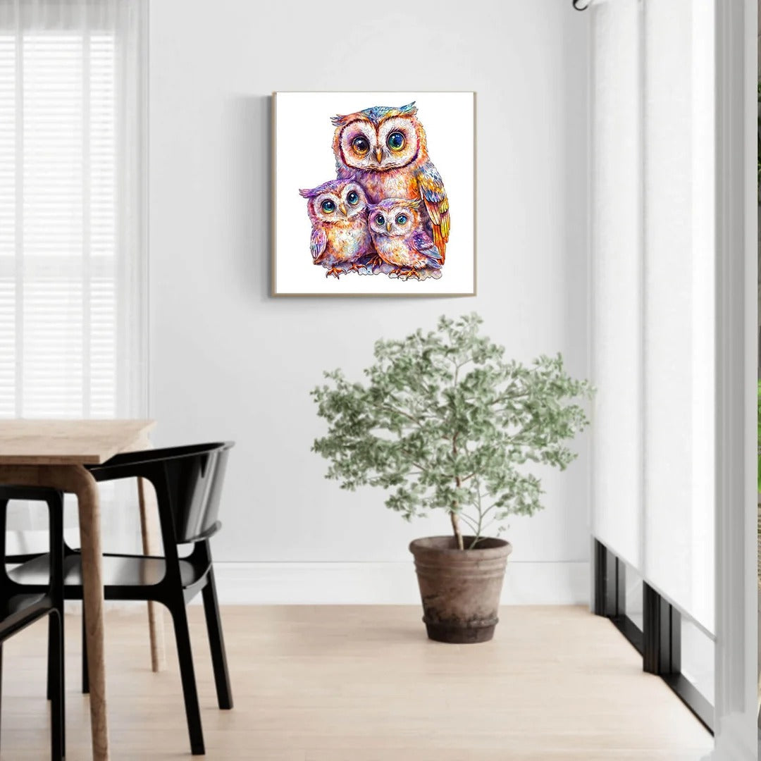 Whimsical Wooden Jigsaw Puzzle- Sweet Owl Family