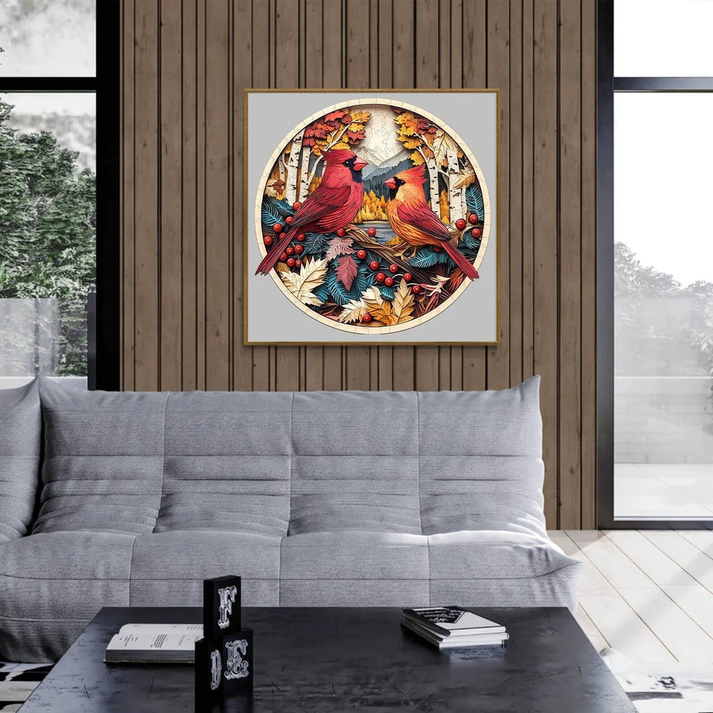 Whimsical Wooden Jigsaw Puzzle-Autumn Cardinal