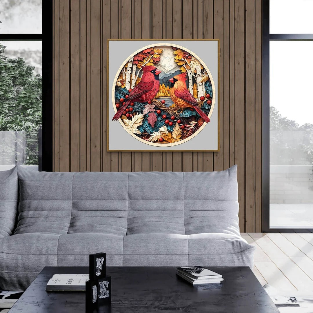Whimsical Wooden Jigsaw Puzzle-Autumn Cardinal