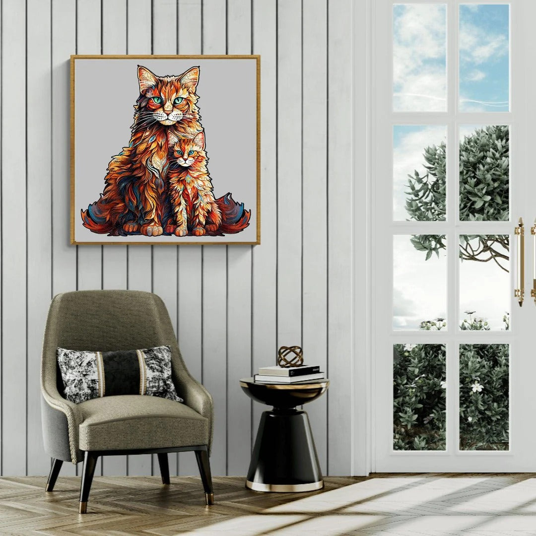 Whimsical Wooden Jigsaw Puzzle- Maine Coon family
