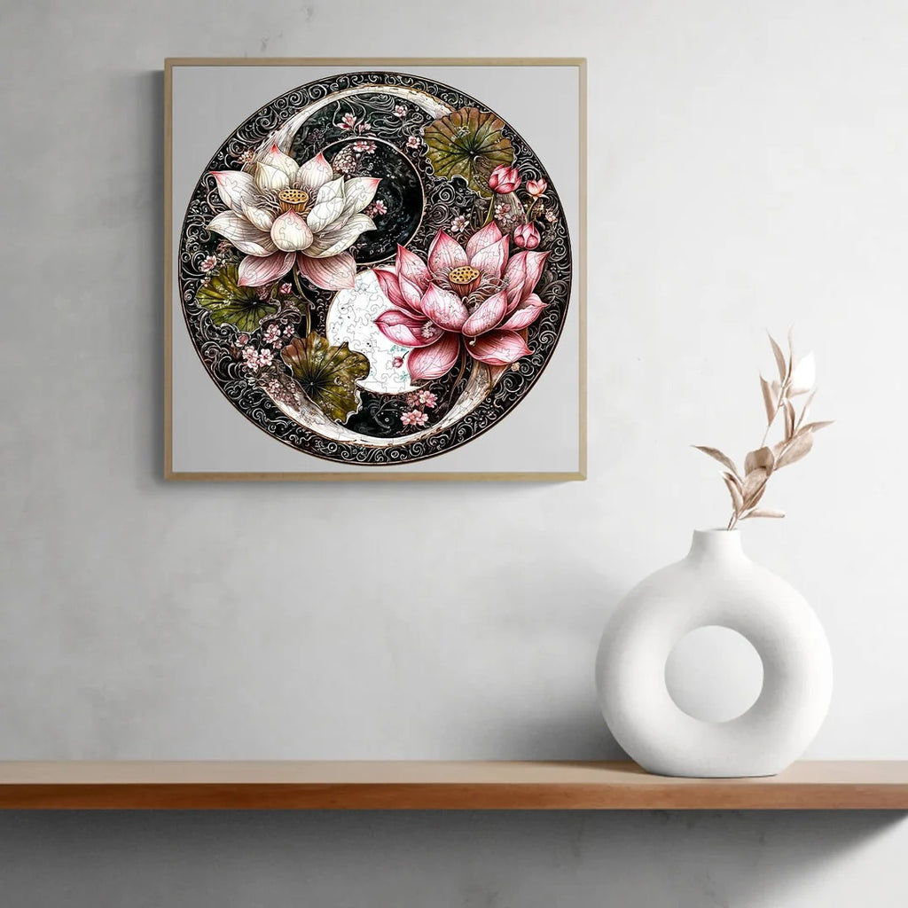 Whimsical Wooden Jigsaw Puzzle-Yin Yang Lotus