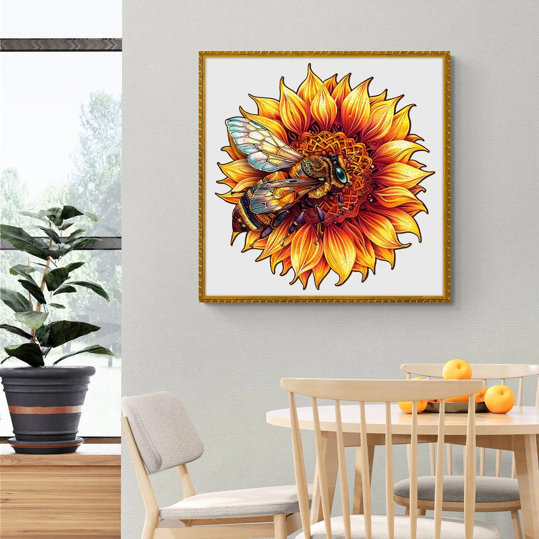 Whimsical Wooden Jigsaw Puzzle-Bee and Sunflower