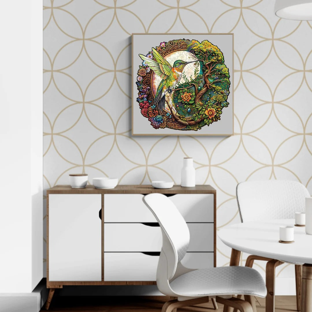 Whimsical Wooden Jigsaw Puzzle- Yin Yang  Hummingbird-1