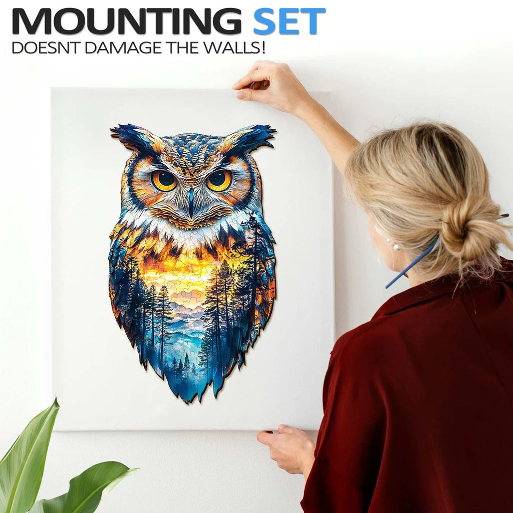 Whimsical Wooden Jigsaw Puzzle- forest owl