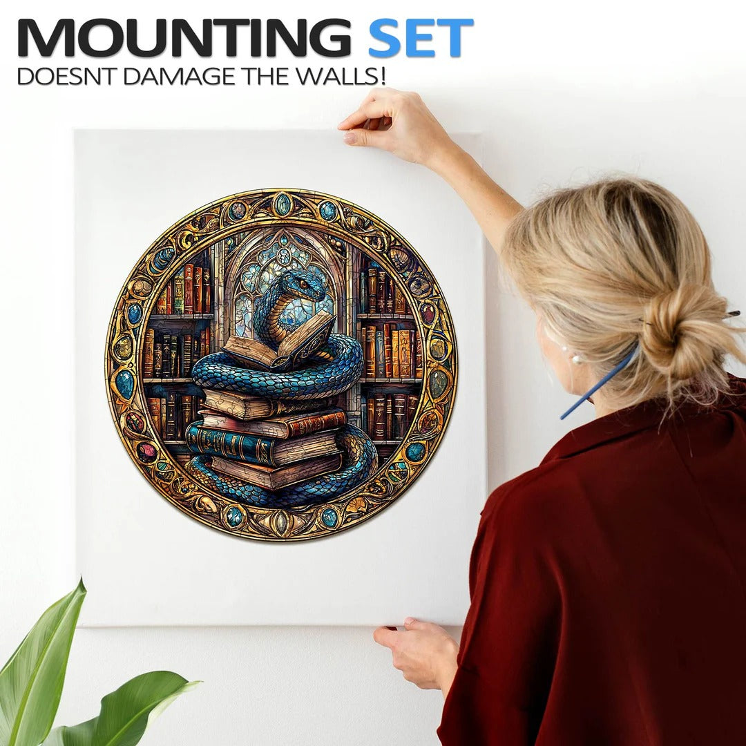 Whimsical Wooden Jigsaw Puzzle- Magic library snake