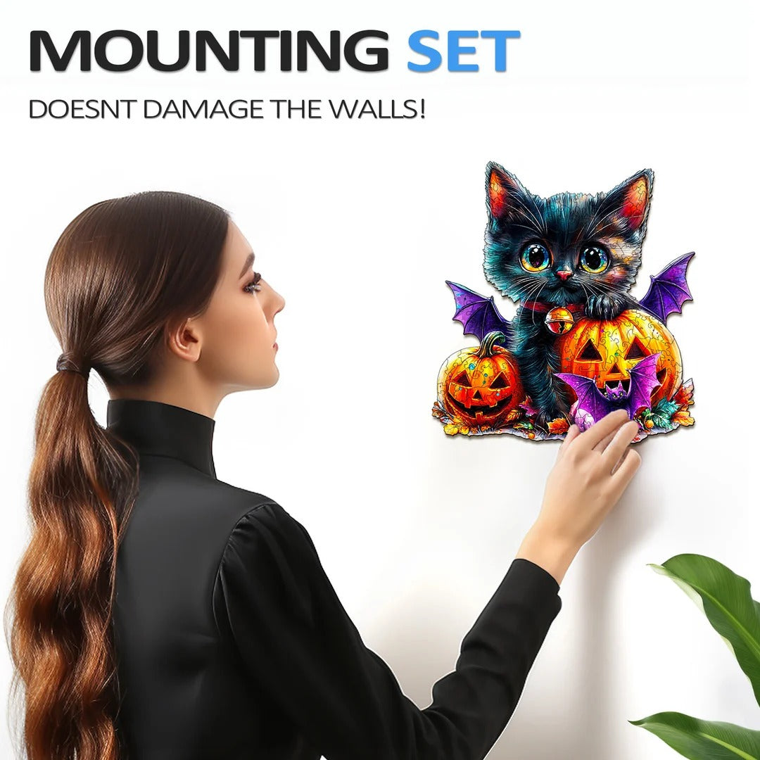 Whimsical Wooden Jigsaw Puzzle- pumpkin and cat